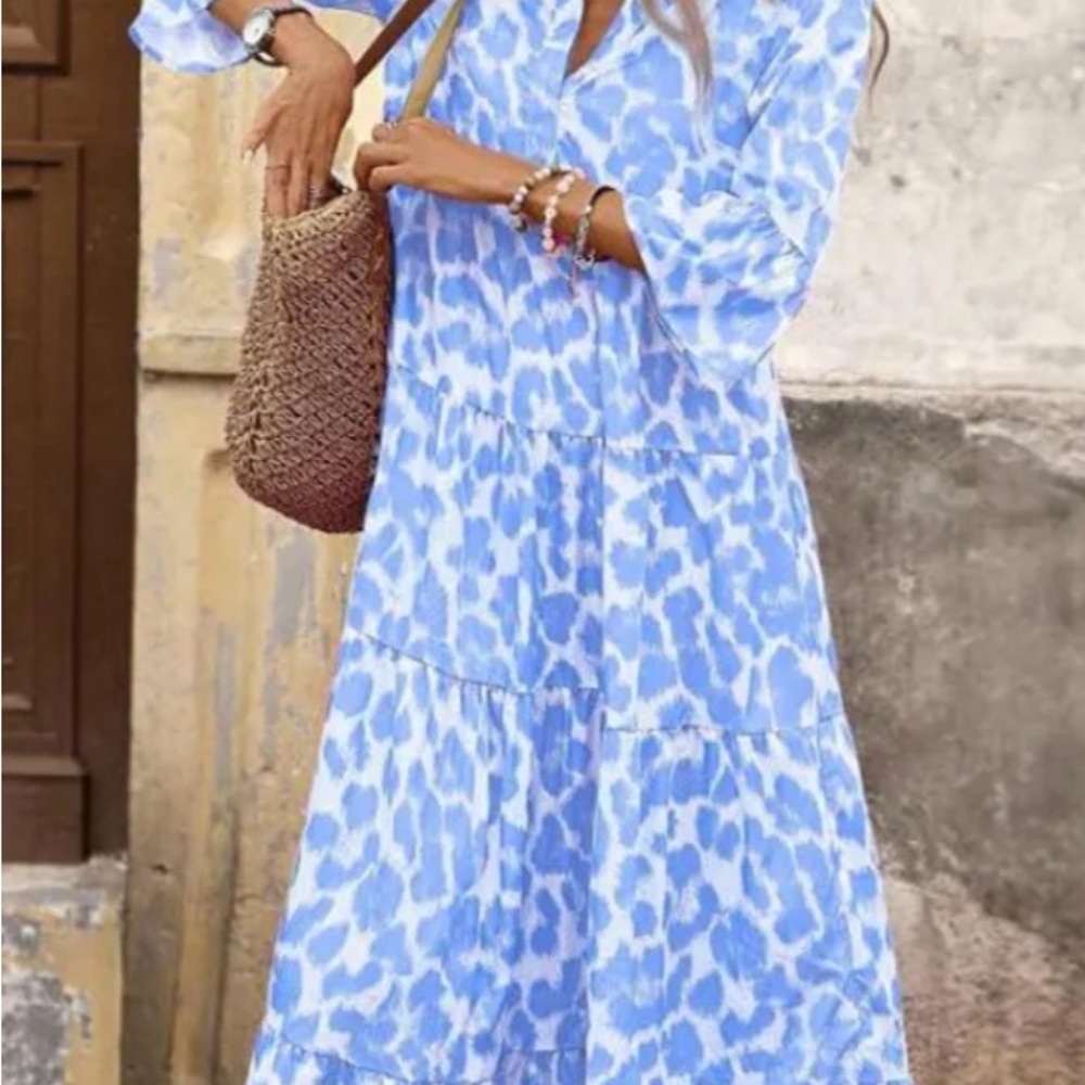SHEIN Blue and White Long Sleeve Dress